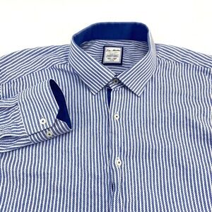 T.M. Martin Mens Fit XL Blue White Stripe Slim Fit Button Down Dress Shirt 47/48